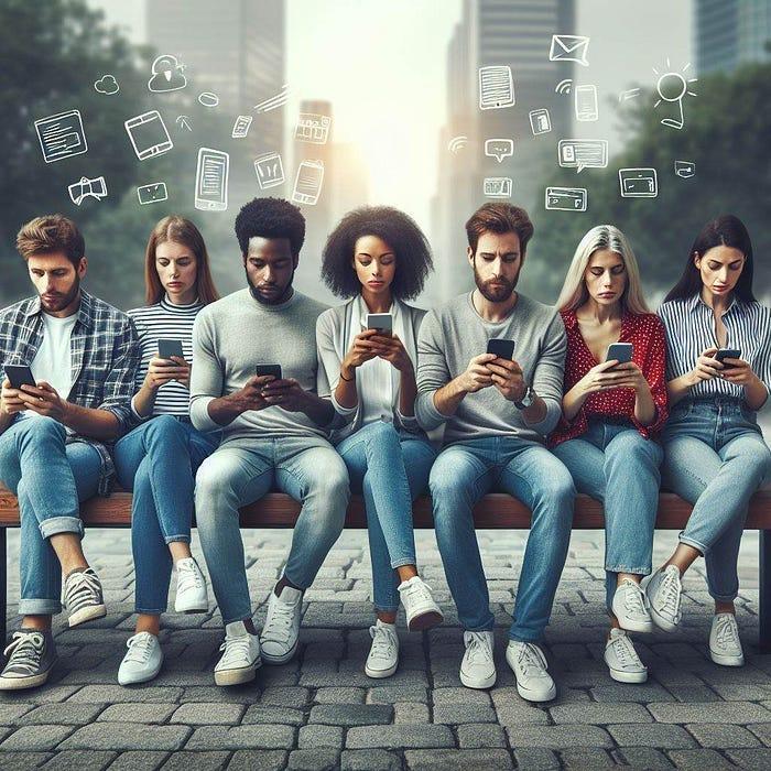 people addicted to social media and digital distractions at night
